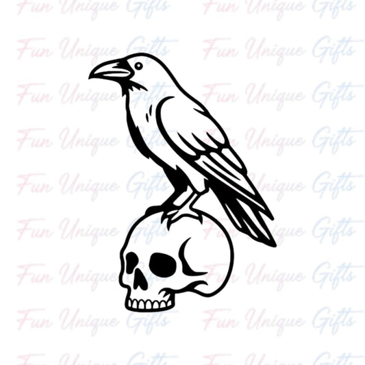 Skull & Crow Vinyl Decal Sticker -Multiple Colors & Sizes-