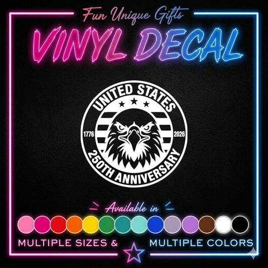 USA 250 Anniversary Vinyl Decal Sticker -Multiple Colors & Sizes-