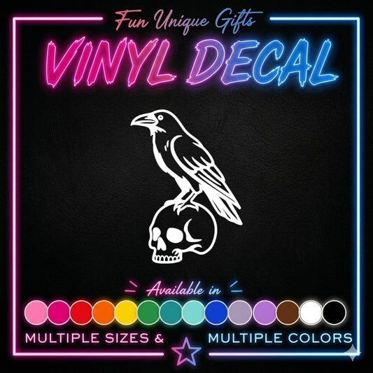 Skull & Crow Vinyl Decal Sticker -Multiple Colors & Sizes-
