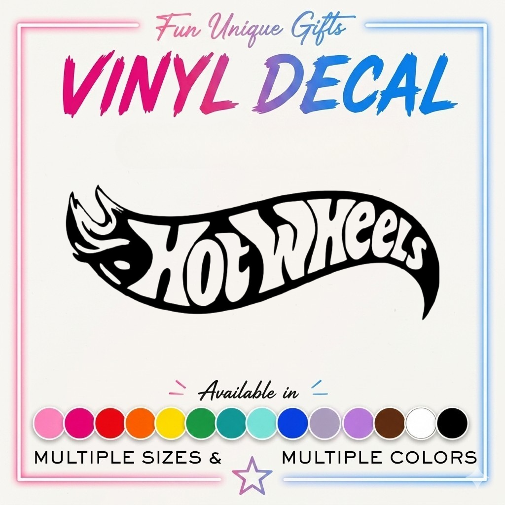 Hot Wheels Vinyl Decal Sticker -Multiple Colors & Sizes-