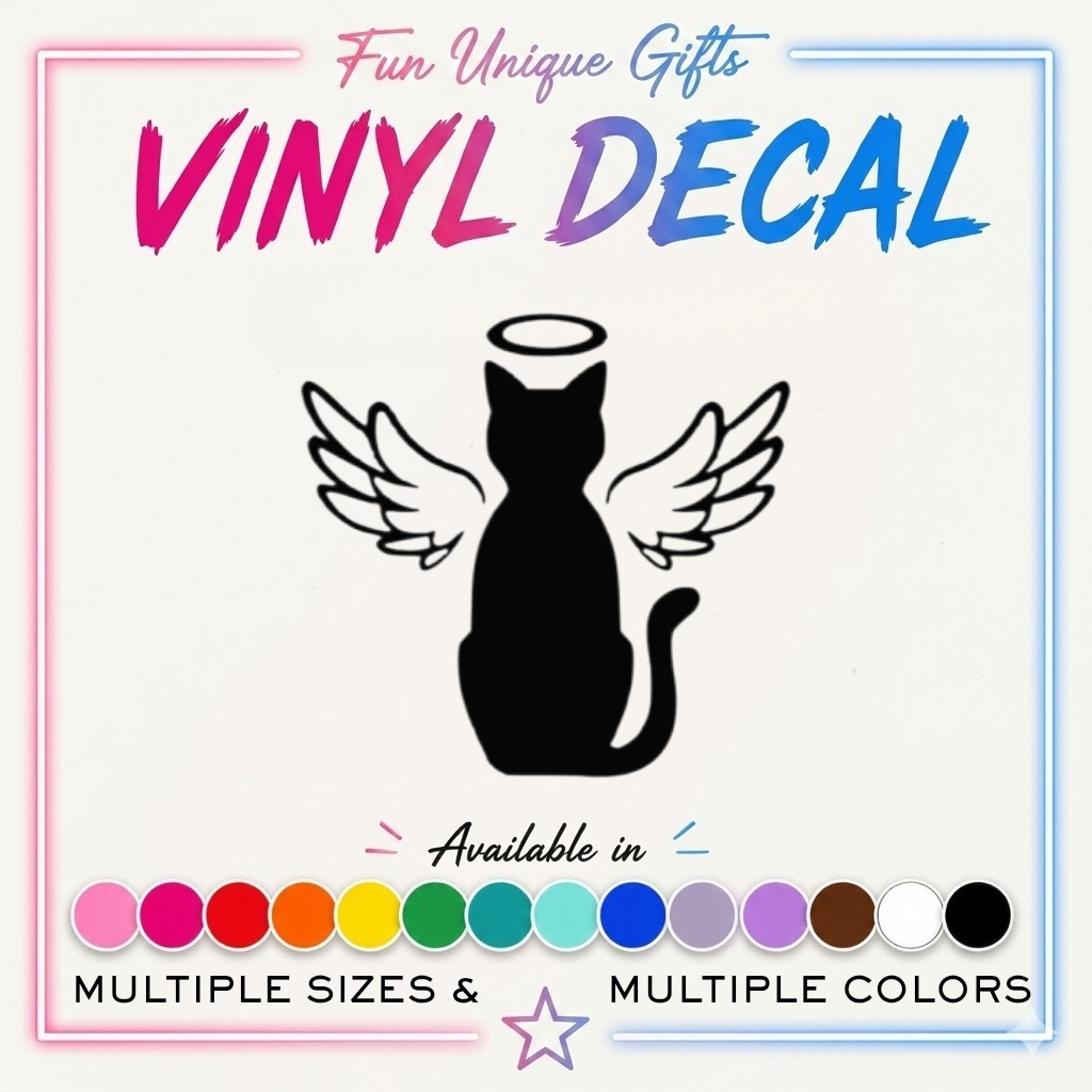 Angel Cat Memorial Vinyl Decal Sticker -Multiple Colors & Sizes-