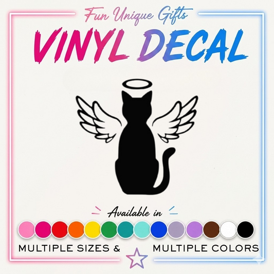 Angel Cat Memorial Vinyl Decal Sticker -Multiple Colors & Sizes-