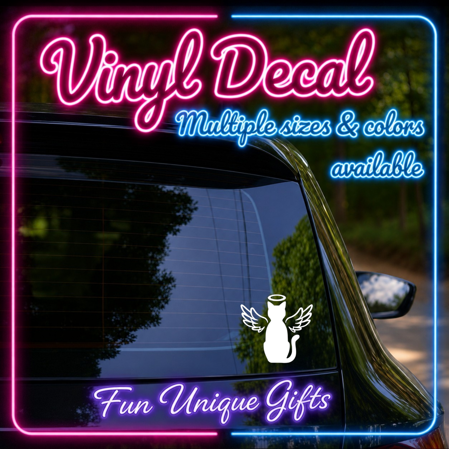 Angel Cat Memorial Vinyl Decal Sticker -Multiple Colors & Sizes-