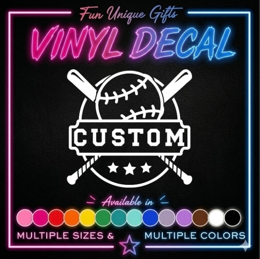 Custom Baseball Vinyl Decal Sticker -Multiple Colors & Sizes-